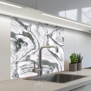 KitchenYeah© Credence Cuisine Adhesive 80x80 cm Protege Mur Revetement Mural Adhesif Parement Interieur À Coller Plaque Plastique Rigide Blanc - Marbre - Ondulé - Graphite (KitchenYeah, neuf)