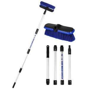 Brosse de Lavage Voiture PBT avec Manche télescopique Long de 62"/156cm tête de Balai Large 10"/25.4cm à Poils Souples pour RV Camion SUV vitres pneus Bateau Sol terrasse revêtement Mural Déneigement (TEYOUAI, neuf)