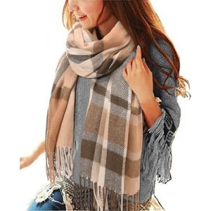 heekpek Grande Taille Femme Homme Echarpe Hiver Chaud en Cachemire Imitation Carreaux Doux écharpe épais Pull Châle Mode écharpe Fraîche Cadeau Unisexe Cadeau Noël, Orange kaki (HKPK, neuf)