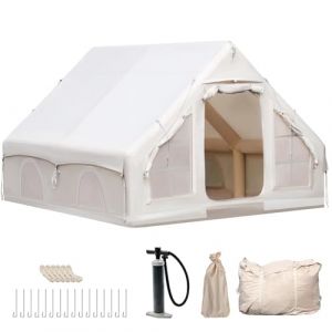 Tente de Camping Gonflable avec Ouverture de cheminée et fenêtre de Toit, Grande Tente Extérieure pour 4-10 Personnes avec Pompe à Air, Tissu Oxford Imperméable pour 4 Saisons (Yanchuang Store, neuf)