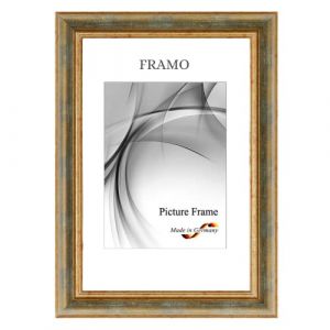 FRAMO N°49 Cadre photo baroque 40 x 55 cm en bois massif | Gris/doré vieilli | Cadre en bois rétro vintage antique avec vitre en verre synthétique incassable anti-reflet et crochets de suspension en (Framecenter24_online, neuf)