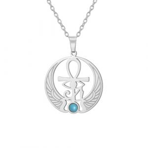 LIKGREAT Collier &Eacute;gyptien Amulette de Protection &OElig;il d'Horus &Acirc;nkh et Scarab&eacute;e avec Pierre Saphir Bijou &Eacute;gyptien pour Hommes et Femmes (argent) (likgreat, neuf)