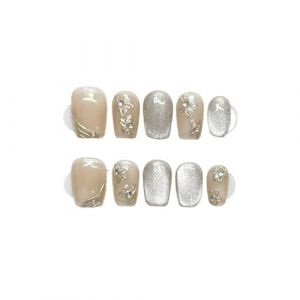 Faux Ongles Lot de 10 faux ongles courts vert clair faits main, &agrave; coller, motif yeux chat, style ballerine, for une manucure compl&egrave;te(10-S) (chenzhiying5188, neuf)