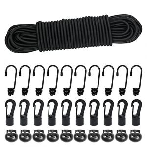 Episkey Tendeur Elastique 5mm 15m Noir, Corde &Eacute;lastique Tendeurs avec Crochets, Sangle Elastique pour Bache, Velo, Crochet Fixation (Noir, 5mm x 15m) (Omawrf EU, neuf)