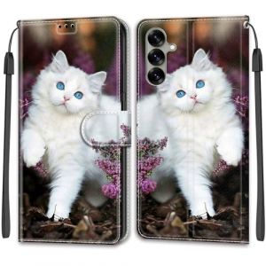 Coque pour Samsung Galaxy S25, Fermeture Magn&eacute;tique Pochette Protection Etui Housse avec [Fentes pour Cartes] &Eacute;tui Compatible Samsung Galaxy S25 Chat Blanc (WGR Global Business, neuf)
