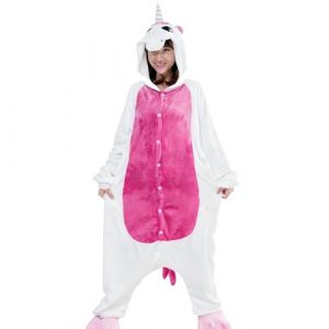 Ovender Kigurumi Deguisements Costume Pyjamas Cosplay Animaux Halloween Carnaval ou Spectacle de No&euml;l Party Show Combinaison Unisexe Winter Zoo Adulte Femmes Hommes (M, Licorne Fuchsia Blanc) (Ovender, neuf)