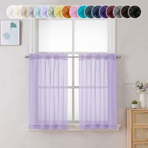 Chyhomenyc Lot de 2 Rideaux Transparents Lilas de 61 cm de Long, Traitement de Petite fen&ecirc;tre pour Salle de Bain, Salon, Cave, Panneaux Courts avec Passe-Tringle, 106,7 x 61 cm (l x L), 2 Panneaux (longyuPT, neuf)