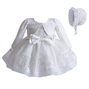 Loalirando Costume Bapt&ecirc;me B&eacute;b&eacute; Fille de 3 Pcs, Robe Princesse en Tulle sans Manches + Bol&eacute;ro &agrave; Manches Longues + Bonnet, Taille Fabriquant 100, 9-18 Mois, Blanc (Biu-clothing, neuf)