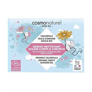 Cosmo naturel Dermo-Nettoyant Solide Corps et Cheveux au Calendula et Huile d'amande douce 85g (Alnatea, neuf)