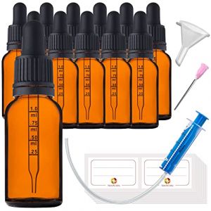 HandsUnity 20ml-12pcs flacon pipette petite bouteille en verre - ensemble de verres d'apothicaire en verre ambré avec bouchon de pipette noir Comprenant 29 pièces d'accessoires (ahojlife, neuf)