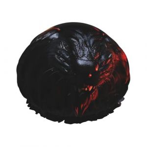 Bonnet de douche double couche pour femme, bonnet de bain élastique réutilisable, grand loup noir avec yeux rouges, bonnet de cheveux imperméable pour femme, spa, salon, bonnet de douche (amixiemao111, neuf)