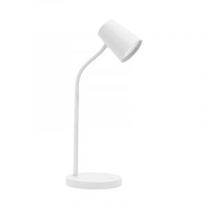 ABISKO Lampe de Bureau Blanche en PVC Durable Lampe à Poser Éclairage LED 5W, Ajustable, Compacte, Bureaux, Chambres, Espaces de Travail, Prise Type E, Bouton d'Allumage sur Socle, LED Intégrée (SEYNAVE, neuf)