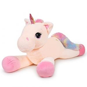 Yeqivo Licorne G&eacute;ante Jouets en Peluche Grands Animaux en Peluche Licorne Violet Arc-en-Ciel Unicorn Plush (Cr&egrave;me,80CM) (Yeqivo Store, neuf)