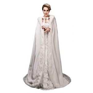 Ommda Cape Mariage Fausse Fourrure Longue Capuche de Mariée Manteau Mariage Femme Hiver,Blanc Ivoire, (Gosmooth EU, neuf)