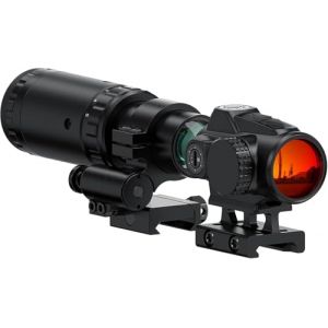 Feyachi V90 Viseur Point Rouge avec M57 1.5X - 5X Loupe Combo, 1 x 25mm Red Dot et Loupe Combo Monture Flip int&eacute;gr&eacute;e Absolute Co-Witness (FEYACHI-EU, neuf)