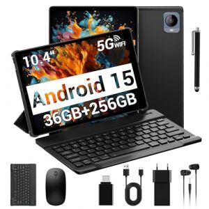 TIGERFU Tablette Android 15, Tablette 10,4 Pouces, 5G WiFi, 36GB RAM+256GB ROM/512GB TF, Octa-Core, 1920x1200, Widevine L1, 8000mAh, 13MP+8MP, BT5.0, FHD, GPS, 2 en 1 Tablette avec Clavier Souris-Noir (hulsariku OÜ, neuf)