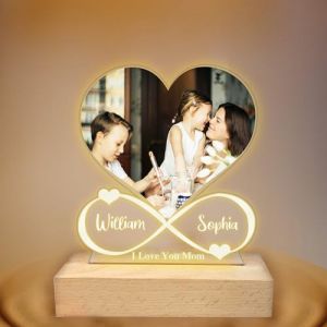 Veilleuse personnalis&eacute;e avec photo de coeur &agrave; l'infini, Lampe de chevet personnalis&eacute;e en forme de coeur &agrave; l'infini Cadeau personnalis&eacute; pour la f&ecirc;te des m&egrave;res de la part de la fille et du fils Cadeau (Baosida, neuf)