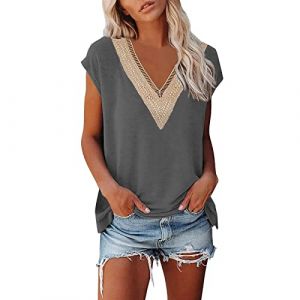 NNGOTD DéBardeur Femme Pas Cher, Chemisier Femme Col en V Manches Courtes T Shirt Chemise Blouse Lâche Top Fluide Tunique Hauts Haut Femme Blanc Chemise Blanche Femme Blouse Femme Fluide (BAULMD（90% Big Promotion Without Discount Code ）, neuf)