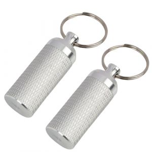 2 PCS Mini Pilulier en Inox, Petit Pilulier de Poche avec Porte-Clés, Boîte à Pilules Étanche pour Voyages et Quotidien (FRAOPIN, neuf)