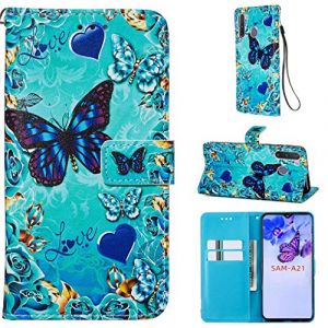 NiaCoCo Coque pour Samsung Galaxy A21 Housse Image 3D Etui en Cuir PU Portefeuille Coque Fente Carte Fermeture Magn&eacute;tique Flip B&eacute;quille+Protecteur D'&eacute;cran 1 PCS (Papillon) (NiaCoCo, neuf)