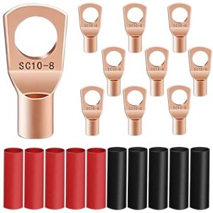 10 Pi&egrave;ces Cosses Tubulaires 10mm&sup2; M8, Cosses Annulaires, Cosse &agrave; Sertir a Oeil &agrave; Anneau, Cosse Electrique Plate, &OElig;illet en Cuivre &Eacute;tam&eacute; pour Voiture, avec 10 Pi&egrave;ces Tuyau Thermor&eacute;tractable 3:1 (Or) (Anilalowbility, neuf)