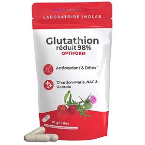 INOLAB Glutathion 400mg NAC Chardon Marie Acérola -Gélules GASTRO RESISTANTES Assimialtion optimisée- Glutathion à fermentation Naturelle - Détox, Immunité -OPTIFORM (inolab LABORATOIRE, neuf)