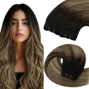 YoungSee Tissage Cheveux Naturels Balayage 22 Pouces Tissage Naturel Cheveux Humain Remy Hair Brun Foncé avec Blond Tissage Cheveux Humain Balayage Weft Hair Extension Pour les Cheveux Longs 100g (YoungSee Europe, neuf)