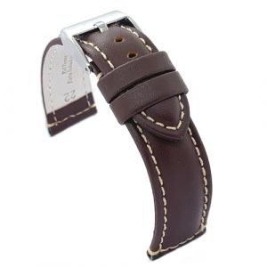 Diloy Bracelet montre cuir veau lisse sportif bomb&eacute; couture blanche &ndash; Tailles 14mm 16mm 18mm 20mm 22mm 24mm &ndash; &Eacute;l&eacute;gance et robustesse P354 Marron Fonc&eacute; 22mm (DWS Online, neuf)