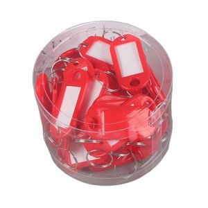 Lot de 50 porte-clés en plastique avec anneau en métal - Papier à lettre - Étiquettes durables - Porte-cartes - Étiquette portable transparente - Rouge (kilnbright, neuf)