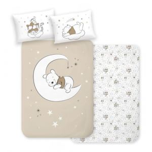 MTOnlinehandel Parure de lit 100 x 135 cm, pour enfant, motif Winnie l'ourson, parure de lit pour bébé fille et garçon, 100 % coton, 1 taie d'oreiller 40 x 60 cm et housse de couette 100 x 135 cm (Bettwäsche MTOnlinehandel, neuf)