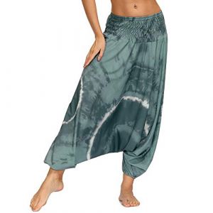 Nuofengkudu Femme Yoga Pantalon Sarouel Thailande Motif Ethnique Haute Taille Elastique Larges Sport Baggy Pants Plage(W-Gris,Taille Unique) (better Life, neuf)