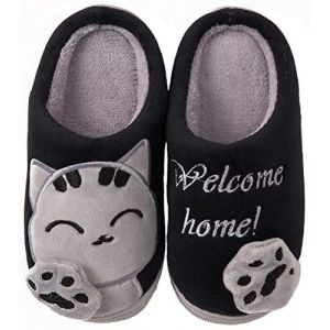 ChayChax Mignon Dessin Animé Chaussons Maison Mixte Enfant Hommes Femmes Hiver Peluche Douce Pantoufle d'intérieur Confort Chaud Coton Chaussures Maison,Noir,29/30 EU=Fabricant 32/33(220) (Yooeenn, neuf)