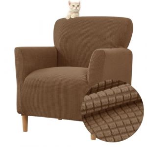 Highdi Housse de Fauteuil Extensible 1 Place, Jacquard Housse de Fauteuil Club Couverture de Fauteuil Chesterfield Lavable Protecteur de Fauteuil pour Salon Tub Chair Canap&eacute; (Brun) (Highdi, neuf)