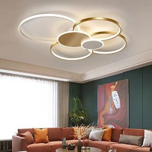 Lfoute Plafonnier LED Moderne Anneau Plafonnier Dimmable Lampe De Salon Avec T&eacute;l&eacute;commande Abat-Jour Acrylique Lustre Cr&eacute;atif Pour Chambre Salle &Agrave; Manger Cuisine Bureau Lumi&egrave;res,D'or,100cm (Lfoute, neuf)
