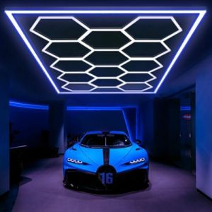 VASTFIRE 14 grilles hexagonales nid d'abeille LED avec cadre rectangulaire bleu, 6500 K, pour garages, caves, entrepôts, etc (bord bleu) (VASTFIRE, neuf)