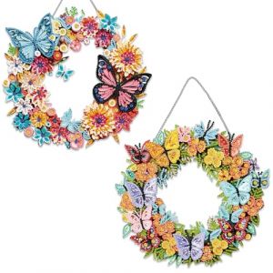 Fokenzary Kits d'art en diamant pour adultes Kit de pendentif peinture diamant 5D Guirlande de papillons DIY Peinture spéciale aux gemmes Panneau suspendu (24 * 24 cm*2 pièces) (Fokenzary, neuf)