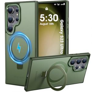 HuwaiH Coque pour Samsung Galaxy S23 Ultra, Magnétique Robuste Anneau de Support Invisible, Protection Militaire, étui Antichoc pour Samsung S23 Ultra(Vert foncé) (Zhimingeu, neuf)