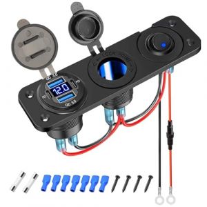 Panneau Prise de Chargeur USB C Voiture 12V Allume Cigare Voiture avec Interrupteur à Bascule et Voltmètre à LED pour Bateau SUV Camion Caravane Marine (MDHONG, neuf)