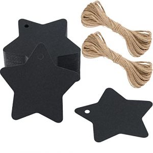 100PCS &Eacute;tiquettes en Papier Kraft &Eacute;tiquette &Eacute;toile &agrave; Cinq Branches 6x6cm &Eacute;tiquette de No&euml;l Noir &Eacute;tiquettes D&eacute;coratives Avec 30 M&egrave;tres de Ficelle de Jute (BIGGER, neuf)