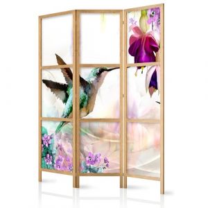 murando - Paravent Intérieur Japonais 135x172 cm - Séparateur de Pièce en Bois Naturel et Toile Imprimée - Cloison de Séparation pour Chambre - Paravent Oriental Portable et Pliable b-C-0188-bh-b (murando, neuf)