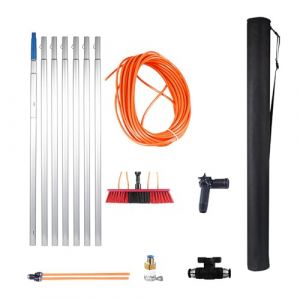 MQZHUK Perche Telescopique, Extensible à 3-12m, Brosse Telescopique Toiture 35cm avec Tuyau, Balai Telescopique pour Toit Panneaux Solaires Camion Bus (7m Noir/Rouge) (Shanxi bai fu yuan guoji maoyi Co. Ltd, neuf)