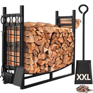 Amagabeli Porte Bûches de Cheminée avec 4 Outils 90cmx78cmx33cm range bûches pour intérieur et extérieur robuste support de support d'allumage pour étagère à bûches en bois (Amaya Trade Store, neuf)