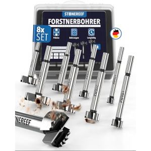 Lot de 8 forets Forstner [12-40 mm avec bo&icirc;te de rangement] &ndash; Forets &agrave; bois de pr&eacute;cision &agrave; t&ecirc;te plate, foret &agrave; charni&egrave;re, foret &agrave; bois plat, foret &agrave; charni&egrave;re, foret &agrave; charni&egrave;re, foret de construction (STONE REEF, neuf)