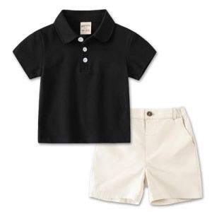 Volunboy Ensembles de Vêtement Bébé Garçon, Manches Courtes Polo T-Shirt avec Short 2 Pièces Tenue d'été pour 1-6 Ans(Noir,18-24 mois,Taille 90) (Volunboy, neuf)