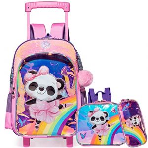 Egchescebo Sac à Dos Roulette Pour Enfant Fille D'école Transparent Panda Scolaires Cartables et Trousses Grande Capacité avec Cartable Ecole Primaire Chariot de Voyage Valise 16" 3PCS Rose (Egchescebo EUR, neuf)