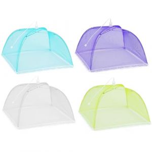 Pwsap 4Pcs Pop-up Cloche Alimentaire Tente, Maille Housse Couverture de Nourriture Pliante Couvre Plat Anti-Mouches Moustiques, Maille Parapluie pour Garder des Insectes, Color&eacute;e, 16 x 16 Pouces (Mxcwir EU, neuf)