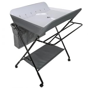 Homewell Table à Langer Portable Pour Bébé, Table De Soins Pour Nouveau-Né Sur Roulettes Avec Support De Rangement, Table à Langer Pliante Avec Hauteur Réglable,80 * 63 * 93-99cm (Roulettes) (muxixi, neuf)