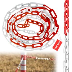 Chaîne de délimitation en plastique - 15 m x 6 mm - Rouge et blanc - Chaîne de signalisation en plastique - Chaîne à maillons en plastique pour la sécurité d'avertissement - Parking (RAMONISA SHOP, neuf)