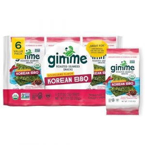 Gimme Algues &ndash; BBQ cor&eacute;en &ndash; Lot de 6 &ndash; Feuilles d'algues grill&eacute;es bio &ndash; Keto, v&eacute;g&eacute;talien, sans gluten, excellente source d'iode et d'om&eacute;ga 3 &ndash; Snack sain &agrave; emporter pour enfants et adultes (Treatspree, neuf)
