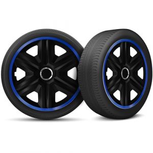 Moltico Enjoliveur - Set de 4 Universel Enjoliveurs - Adapt&eacute; &agrave; Toutes Roues en Acier - Enjoliveurs pour Auto - Anneau de S&eacute;curit&eacute; R&eacute;glable - 16 Pouces - Bleu-Noir (Moltico-Shop, neuf)